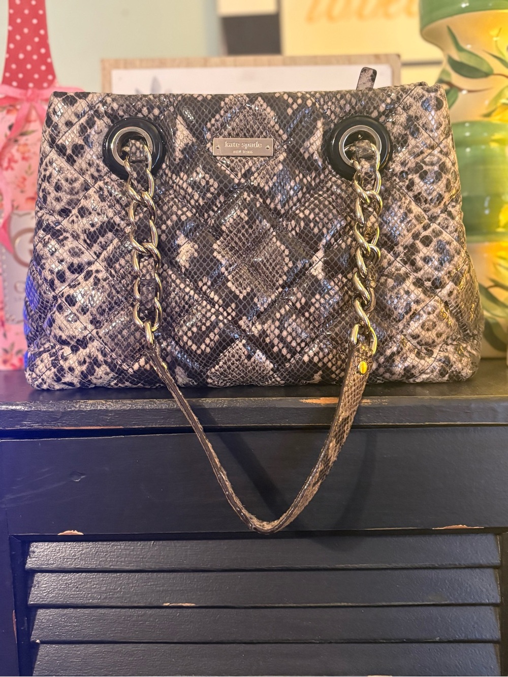kate spade Snake-Print Quilted Shoulder Bag in Brown and Black